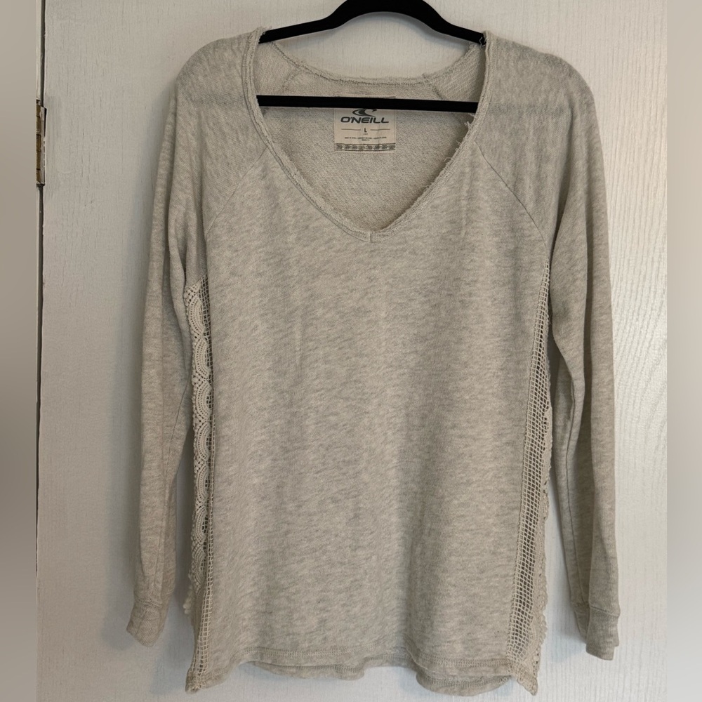 O'Neill Gray Cream Fitted Long Sleeve Blouse